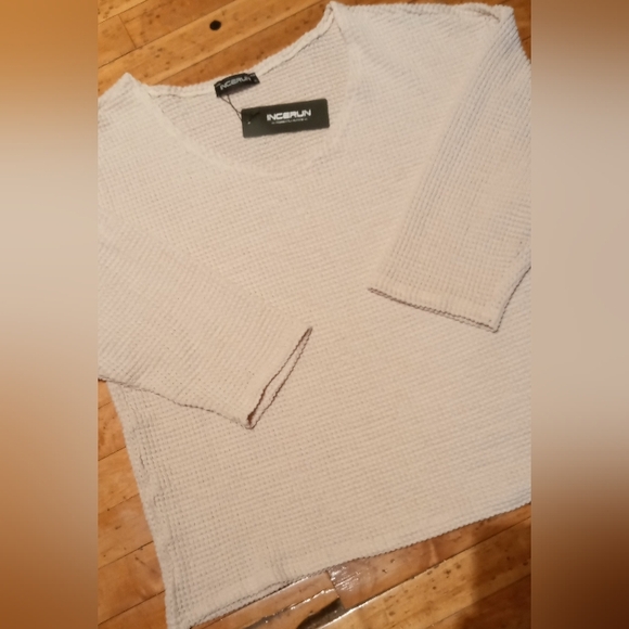 INCERUN Fashion Simple V-Neck Long Sleeve Thin Knitted Sweater Cream XL - Picture 6 of 8